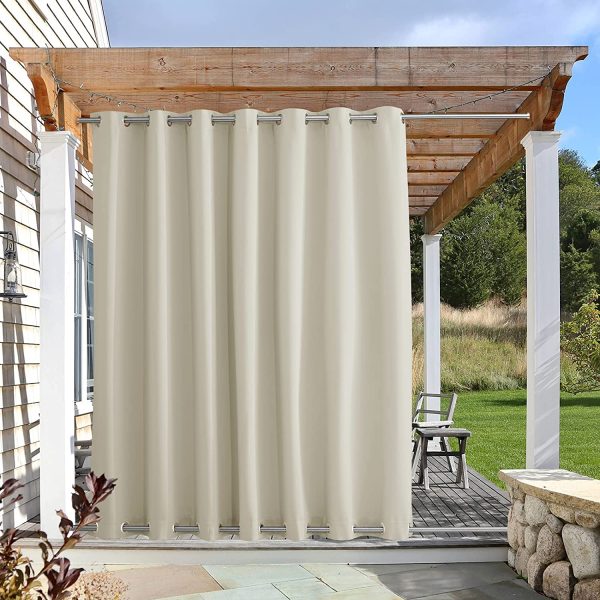 Weighted Outdoor Curtain for Patio Waterproof, Rustproof Grommet Top and Bottom Outdoor Divider Windproof Thermal Insulated Drape for Balcony/Cabana, Beige, 1 Panel, W100 x L108 - Image 5