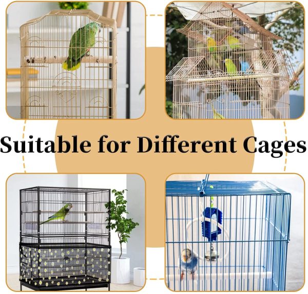 Adjustable Bird Cage Cover,  Bird Cage Seed Catcher, Large Soft Nylon Mesh Net with Daisy Pattern, Birdcage Cover Skirt Seed Guard for Parrot Parakeet Macaw Round Square Cages (Black)