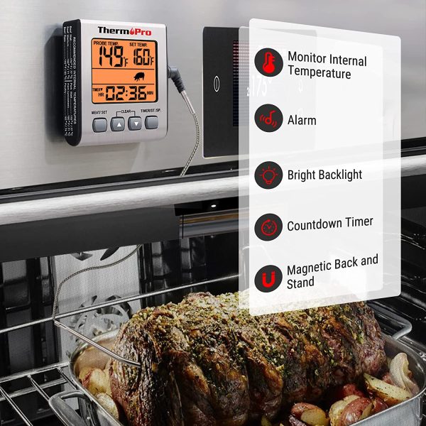 ThermoPro TP16S Digital Meat Thermometer for Cooking and Grilling, BBQ Food Thermometer with Backlight and Kitchen Timer, Grill Temperature Probe Thermometer for Smoker, Barbecue, Oven, Baking,Oil - Image 5