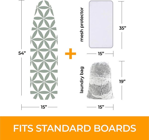 Ironing Board Cover and Pad Extra Thick Heavy Duty Padded 4 Layers n Stick Scorch and Stain Resistant 15x54 and 3 Fasteners Elastic Edge with 2 Bonus Laundry Bag and Protective Scorch Mesh Cloth - Image 2