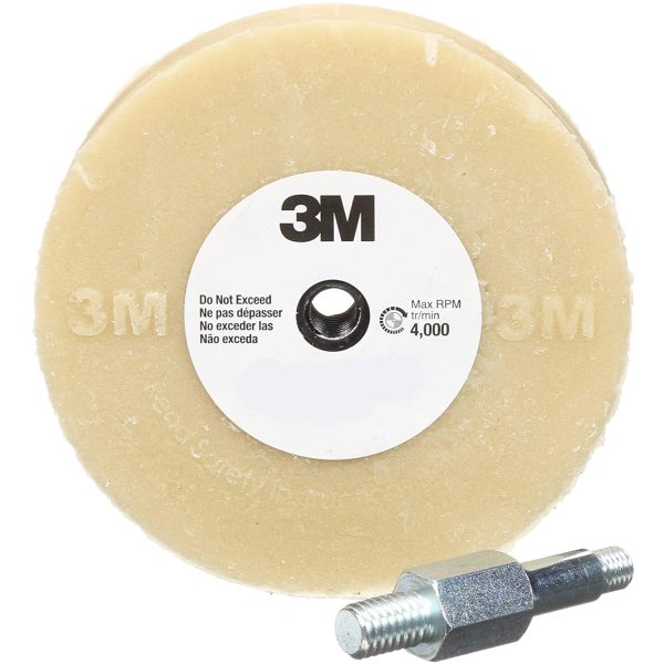 3M Stripe Off Wheel ??Adhesive Remover ??Eraser Wheel ??Removes Decals, Stripes, Vinyl, Tapes and Graphics ??4??diameter x 5/8??thick ??3/8-16 threaded mandrel ??07498 ??Pack of 1 - Image 3