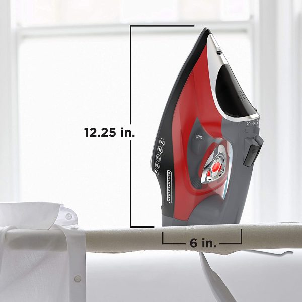 BLACK+DECKER D3500 Advanced Temperature Iron with Variable Steam Controls and One Heat Setting for All Fabric Types Nonstick Ceramic Soleplate Red/Black - Image 6