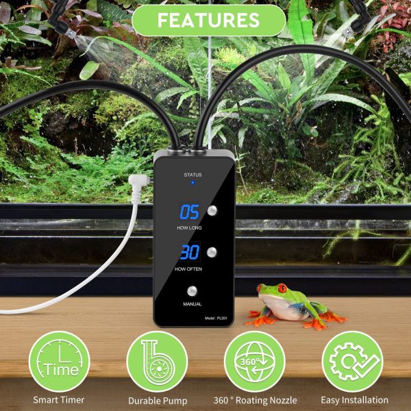 Reptile Humidifier, Misting System for Reptile Terrariums, Automatic Misting System with Adjustable Spray Nozzles - Image 2