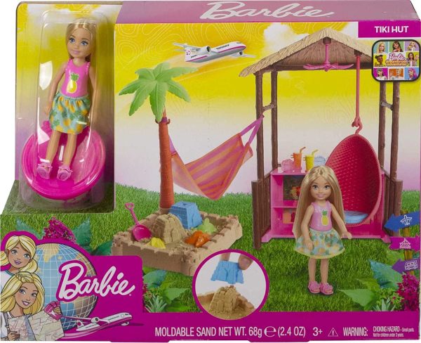 Barbie Chelsea Doll and Tiki Hut Playset with 6-inch Blonde Doll, Hut with Swing, Hammock, Moldable Sand, 4 Molds and 4 Storytelling Pieces, Gift for 3 to 7 Year Olds [Amazon Exclusive] - Image 5