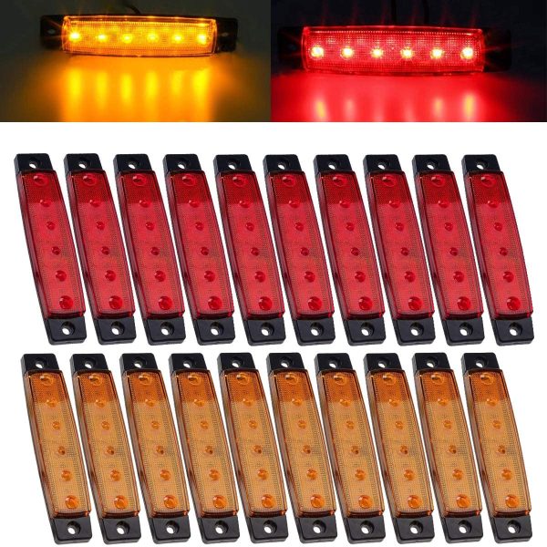 20x 3.8" Amber/Red Clearance Lights Truck Trailer RV Lorry Van Side Marker Indicators Decorative, LED Rock Amber Trailer Marker Lights Parking Brake Turn Signal Lights