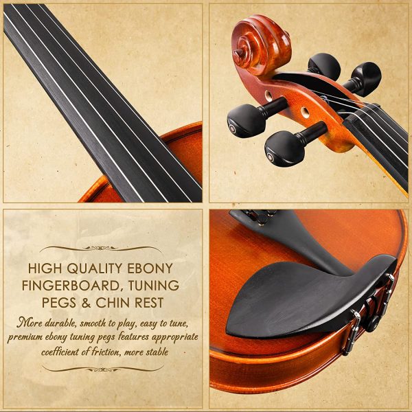 Vangoa Acoustic Violin 4/4, Spruce Top & Ebony Fitting, Solid Wood Violin Outfit for Beginners, 4/4 Full size - Image 3