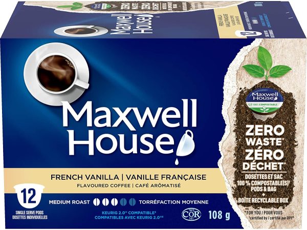 Maxwell House French Vanilla Flavoured Coffee 100% Compostable Pods, 12 Pods - Image 2