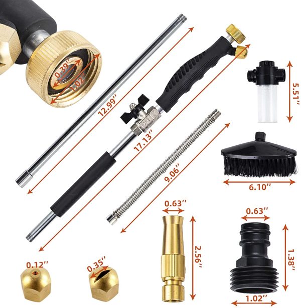 Hydrojet High Pressure Washer Wand for Garden Hose - Pressure Washer Gun Watering Sprayer with 3 Nozzles, Soap Dispenser, Wash Brush Car Washing Outdoor Garden Patio Cleaning - Image 8