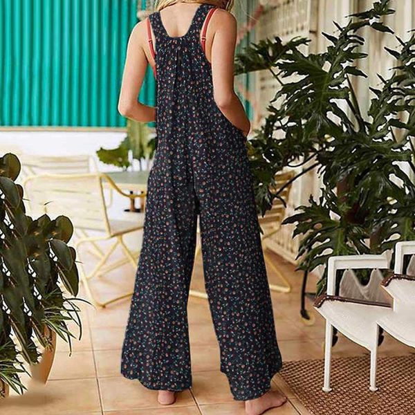 QCool Women’s Jumpsuit, Summer Casual Sleeveless Wide Leg Jumpsuits Romper with Pockets Floral Print Baggy Overalls - Image 7