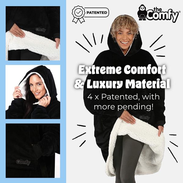 Original | Oversized Microfiber & Sherpa Wearable Blanket, Seen On Shark Tank, One Size Fits All Black - Image 4