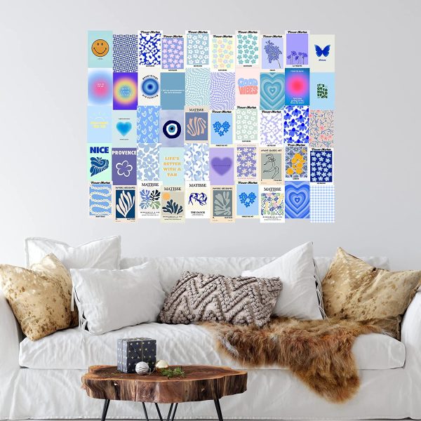 Danish Pastel Room Decor Aesthetic Wall Collage Kit - Matisse Posters for Room Aesthetic Wall Decor - Blue Aesthetic Picture Collage Kit for Wall Aesthetic - Trendy Teen Gifts for Girls - Flower Market Poster Set - Minimalist Wall Art Bedroom Decor (50pcs of 4x6inch, Blue) - Image 3