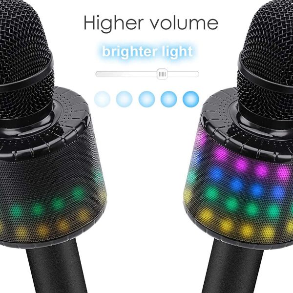 BONAOK Bluetooth Wireless Karaoke Microphone with Controllable LED Lights, Portable Handheld Karaoke Speaker Machine Christmas Birthday Home Party for PC or All Smartphone(Q78Black) - Image 6