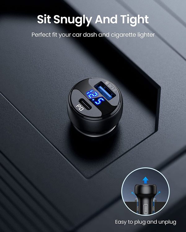 Car Charger,  66W Total QC 3.0 6A PD Fast Charge USB C Car Charger, All-Metal Mini Dual Port [USB C+ USB A] Car Adapter for iPhone 13 12 11 Pro Max iPad Samsung S21 S20 MacBook Airpods Tablets etc - Image 5