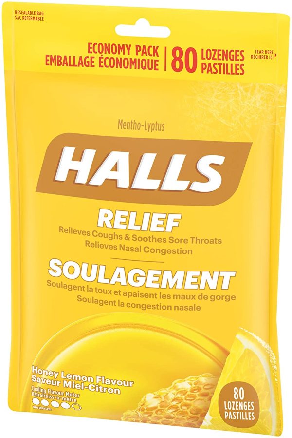 HALLS Triple Soothing Action Cough Drops, Honey Lemon, 1 Resealable Bag (80 Drops Total) - Image 2