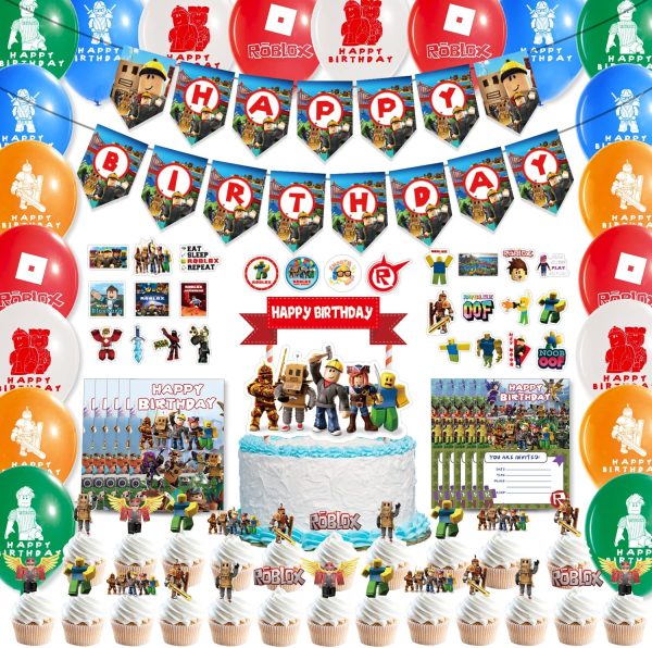 Roblox Party Supplies, Roblox Birthday Party Decorations, Robot Blocks Birthday Party Supplies, Sandbox Video Game Party Supplies for Kids Include Banner, Toppers, Balloons, Invitations, Stickers - Image 7