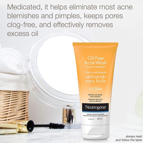 Neutrogena Acne Face Wash, Oil Free Cream Facial Cleanser with Salicylic Acid For Acne & Blackheads, 200ml - Image 8