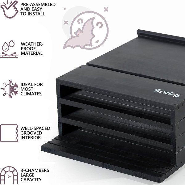 Kenley Bat House for Outdoors - Bat Box Shelter with Large Triple Chamber - Handcrafted from Cedar Wood - Easy for Bats to Land and Roost - Weather Resistant & Ready to Install