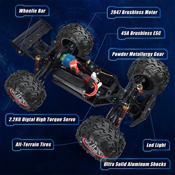 Hosim Brushless RC Cars, 1:10 High Speed 68+ KMH Remote Control Car for Adults Boys, 4WD All Terrains Waterproof Off Road Hobby Grade Fast Monster Trucks - Image 3