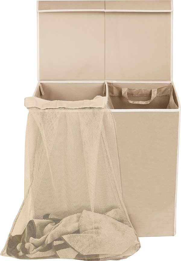 SimpleHouseware Double Laundry Hamper with Lid and Removable Laundry Bags, Beige - Image 3