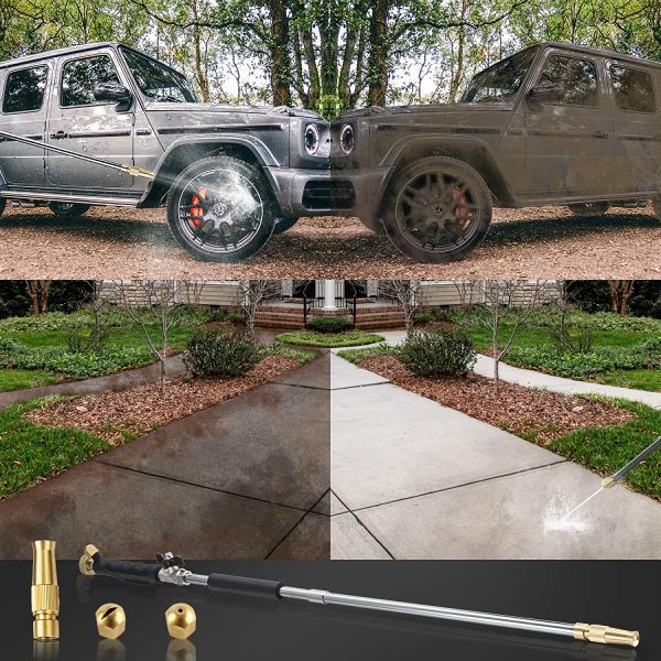 Hydrojet High Pressure Washer Wand for Garden Hose - Pressure Washer Gun Watering Sprayer with 3 Nozzles, Soap Dispenser, Wash Brush Car Washing Outdoor Garden Patio Cleaning - Image 3