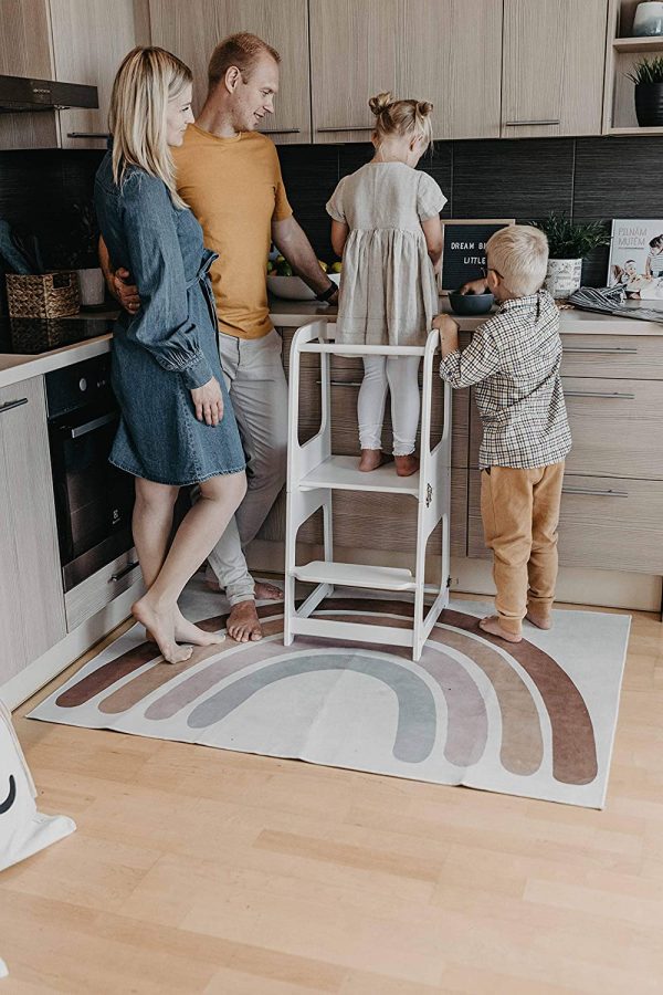 Safety Stool for Toddlers - Montessori Step Helper for Children - Foldable Study Table and Chair - Easy to Assemble, Child Safe, Rounded Corners - White - Image 2