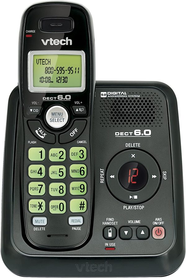 Vtech Dect 6.0 Single Handset Cordless Phone System with Digital Answering Machine and Green Backlit Keypad and Display (CS6124-11) - Image 3