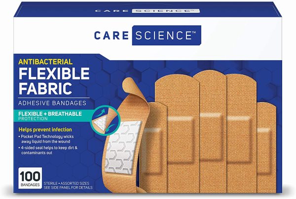 Care Science Antibacterial Fabric Adhesive Bandages, 100 ct Assorted Sizes | Flexible + Breathable Protection Helps Prevent Infection for First Aid and Wound Care - Image 6