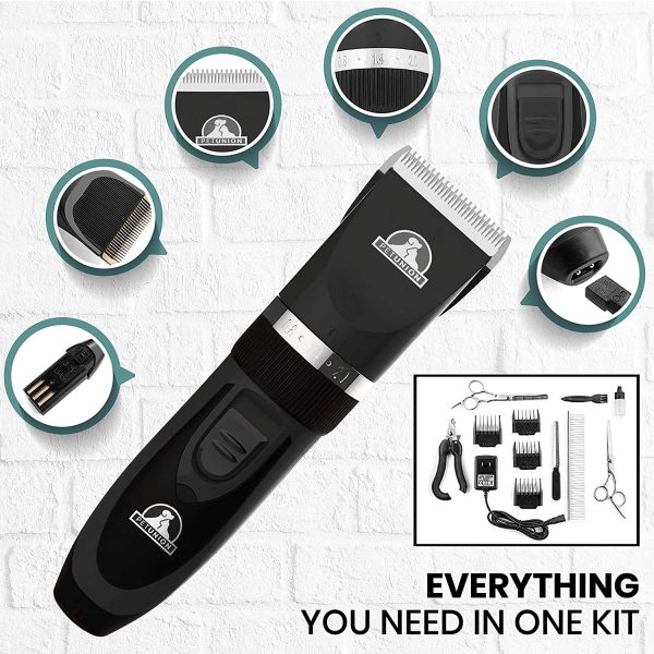 Pet Union Professional Dog Grooming Kit, Rechargeable, Cordless, Low Noise Dog Clippers for Grooming Thick Coats - Clippers, Nail Trimmer, Complete Grooming Set for Dogs, Cats and Other Pets (Black) - Image 4