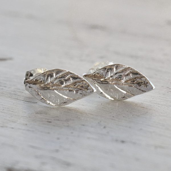 Sterling Silver Leaf Stud Earrings Dainty Everyday tiny Studs - Image 7