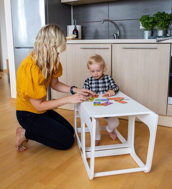 Safety Stool for Toddlers - Montessori Step Helper for Children - Foldable Study Table and Chair - Easy to Assemble, Child Safe, Rounded Corners - White - Image 9