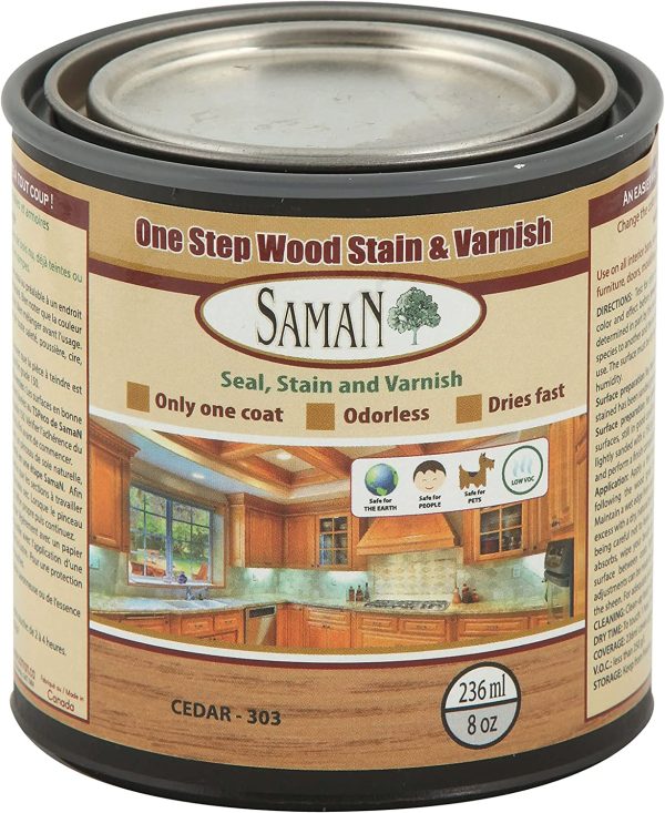 SamaN Interior One Step Wood Seal, Stain and Varnish ?M?Oil Based Odorless Dye & Protection for Furniture, Fine Wood (Cedar SAM-303, 8 oz) - Image 3