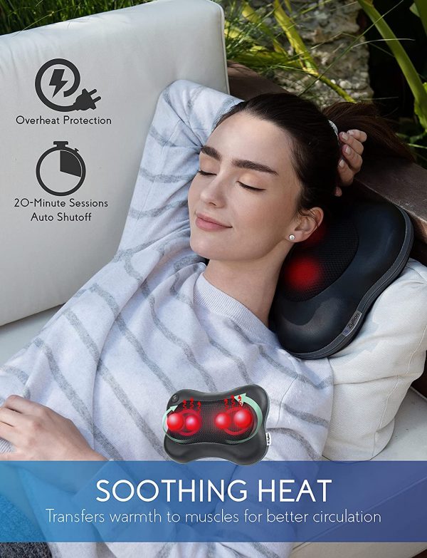 Zyllion Shiatsu Back and Neck Massager - Premium Spa-Like 3D Kneading Deep Tissue Massage Pillow (Wired) with Soothing Heat for Muscle Pain Relief, Athletes, Chair and Car - Black (ZMA-13-BK) - Image 4