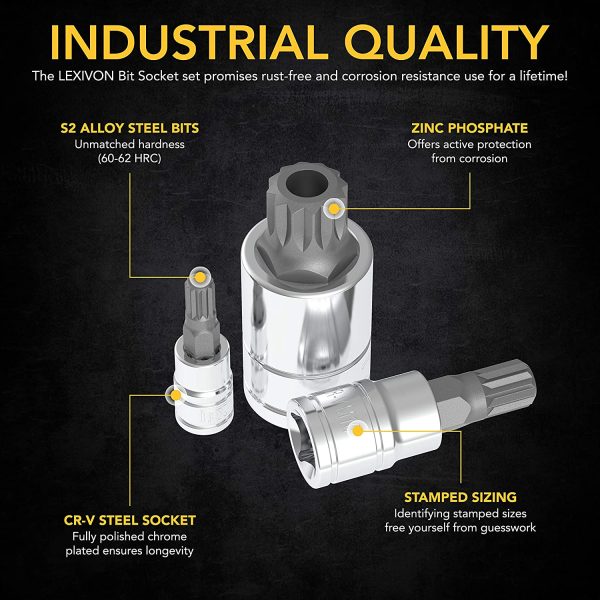XZN Triple Square Spline Bit Socket Set, Premium S2 Alloy Steel | 10-Piece European Style M4 - M18 Set | Enhanced Storage Case (LX-145) - Image 6