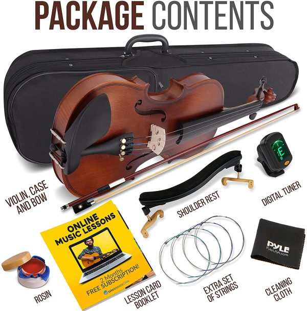 Pyle Full Size Beginner Violin - 4/4 23-Inch Student Full Size Violin Starter Kit Adult w/Premium Travel Case & Student Bow, Extra Strings, Digital Tuner, Shoulder Rest & Cleaning Cloth - PGVILN20 - Image 3