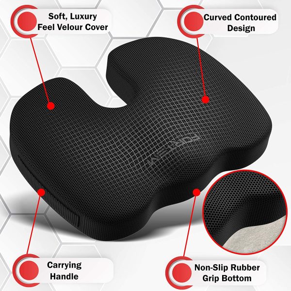 Chair Cushion, Seat Cushion for Office Chair, Car Seat Cushion, Coccyx Orthopedic Pillow, Desk Chair Memory Foam Sitting Pillow, Washable Cover (Black) - Image 4