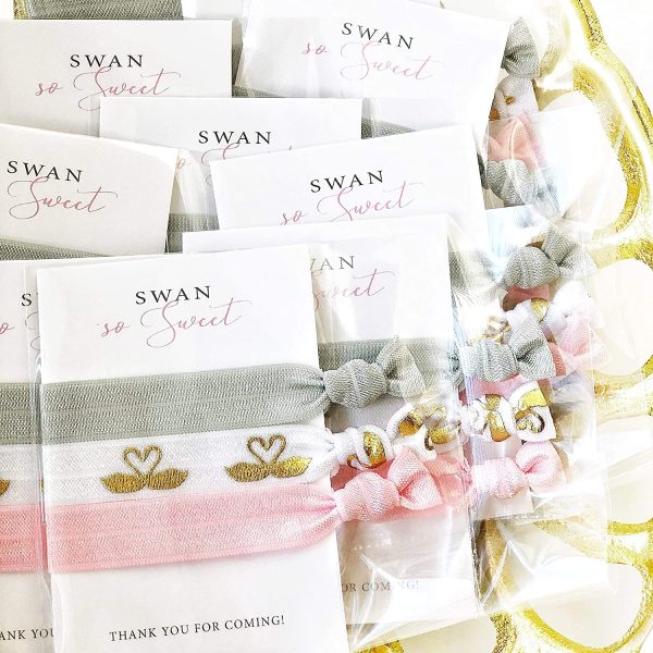 Swan Party Favours, Hair Tie Bracelets, Birthday Themes for Girls, Baby Shower Supplies and Decorations (5 Pack)