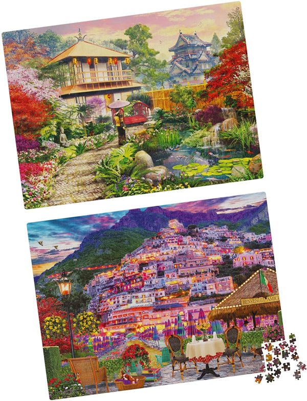 2-Pack of 1000-Piece Jigsaw Puzzles, for Adults, Families, and Kids Ages 8 and up, Amalfi Coast and Japan Garden - Image 3