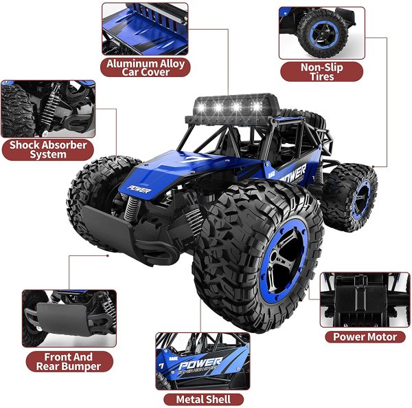 BEZGAR 17 Remote Control Car, Boys RC Truck Toy Grade 1:14 Scale 2WD High Speed 20 Km/h Electric Monster Vehicle Crawler with Two Rechargeable Batteries for Kids and Adults (Blue) - Image 9