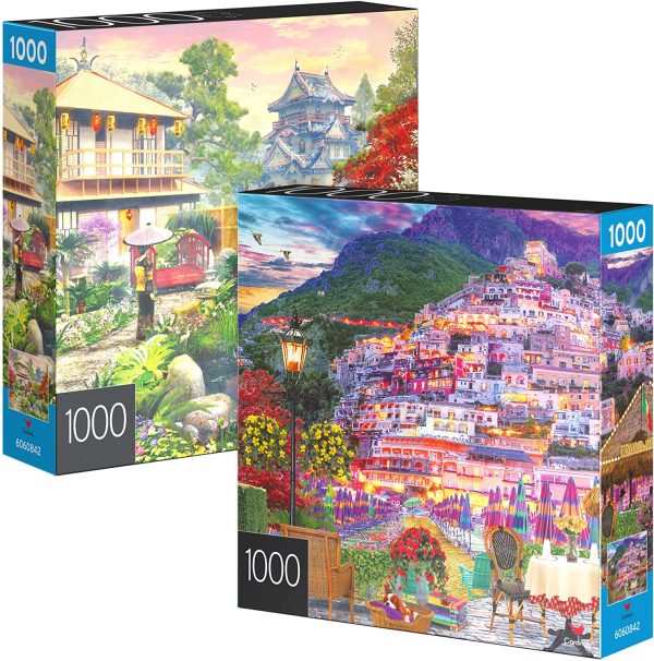 2-Pack of 1000-Piece Jigsaw Puzzles, for Adults, Families, and Kids Ages 8 and up, Amalfi Coast and Japan Garden - Image 6