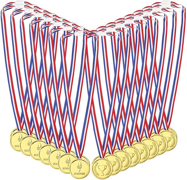 Caydo 72 Pcs Kids Children's Gold Plastic Winner Award Medals