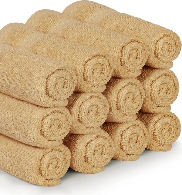 Luxury Cotton 600 GSM Washcloths - 12 Pack, Champagne, 12 x 12 Inches Extra Soft Wash Cloths - Image 5