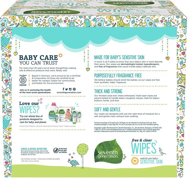 Seventh Generation Baby Wipes - Free and Clear - Multipack - 64 Wipes each - 6 Count - Image 3