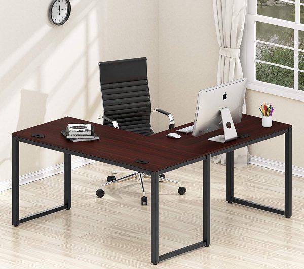 L Shaped Corner Office Computer Desk, Black Cherry, 55" x 60" - Image 5