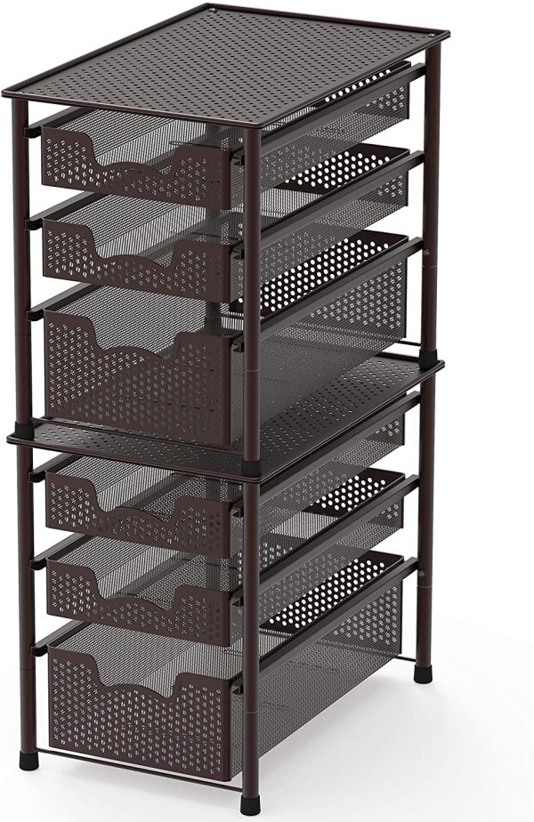 SimpleHouseware Stackable 3 Tier Sliding Basket Organizer Drawer, Bronze - Image 3