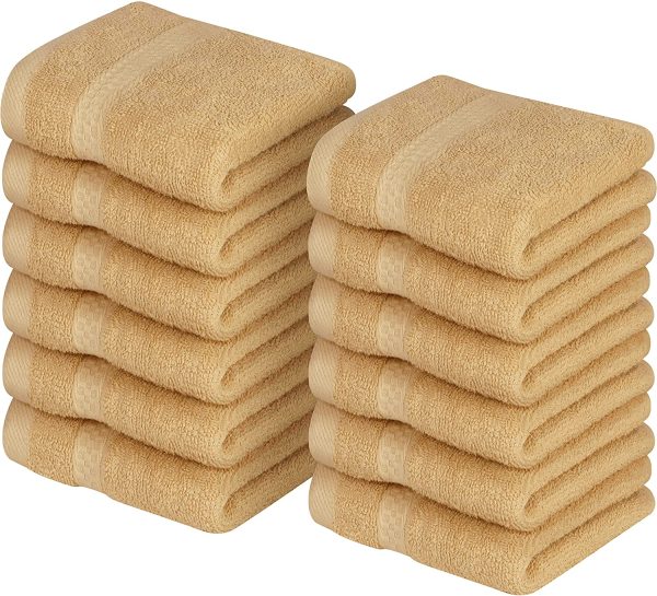 Luxury Cotton 600 GSM Washcloths - 12 Pack, Champagne, 12 x 12 Inches Extra Soft Wash Cloths - Image 3