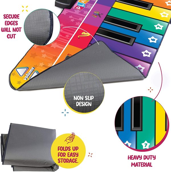 Play22 Colorful Keyboard Playmat 71" - 24 Keys Piano Play Mat - Piano Mat has Record, Playback, Demo, Play, Adjustable Vol. - Best Keyboard Piano Gift for Boys & Girls - Original - Image 8