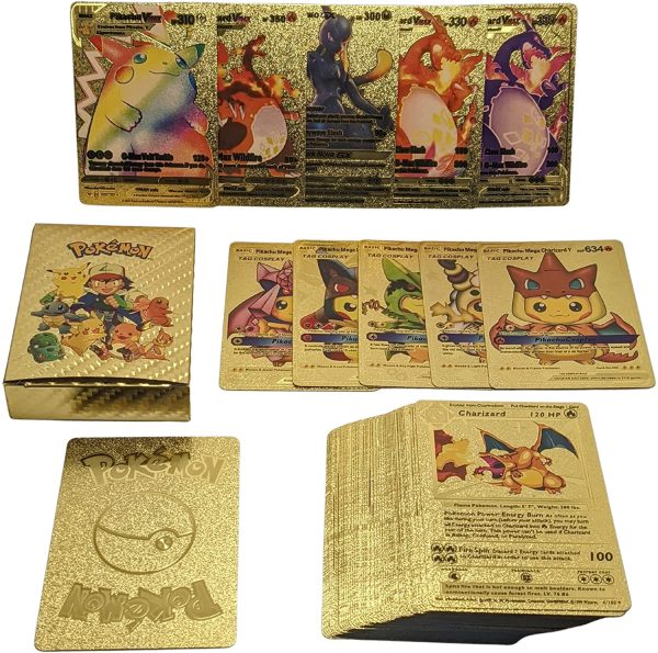 54 Piece Customized Shiny Halo Foil Holographic Pokemon Card Deck - VMAX GX EX V Base Set Cards (Gold Foil) - Image 3