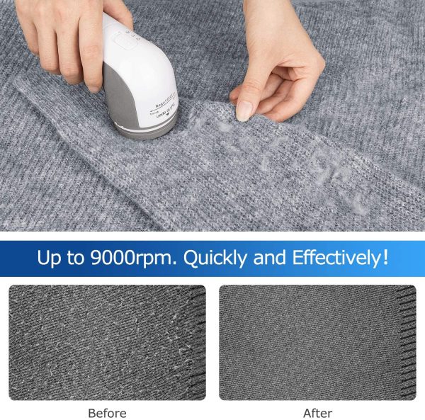 BEAUTURAL Lint Remover Fabric Shaver and Sweater Defuzzer with 2-Speeds, 2 Replaceable Stainless Steel Blades, Battery Operated (Grey) - Image 2