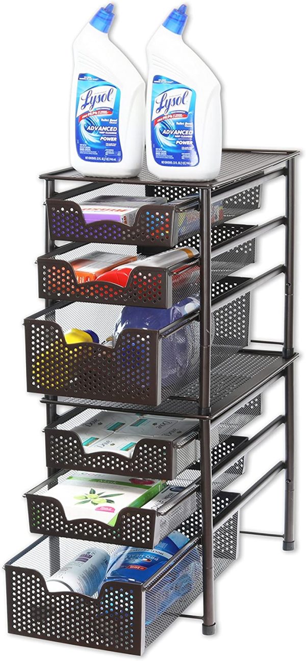 SimpleHouseware Stackable 3 Tier Sliding Basket Organizer Drawer, Bronze - Image 4