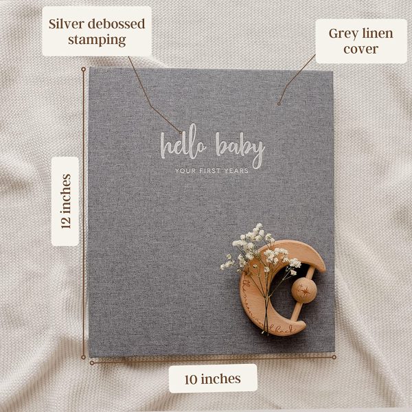 Peachly Minimalist Baby Memory Book For Girls Milestone Keepsake Journal | First Five Years Baby Girl Memory Book | Baby keepsakes First Year Memory Book | Baby Girl Baby Book | Grey Linen Botanica - Image 7